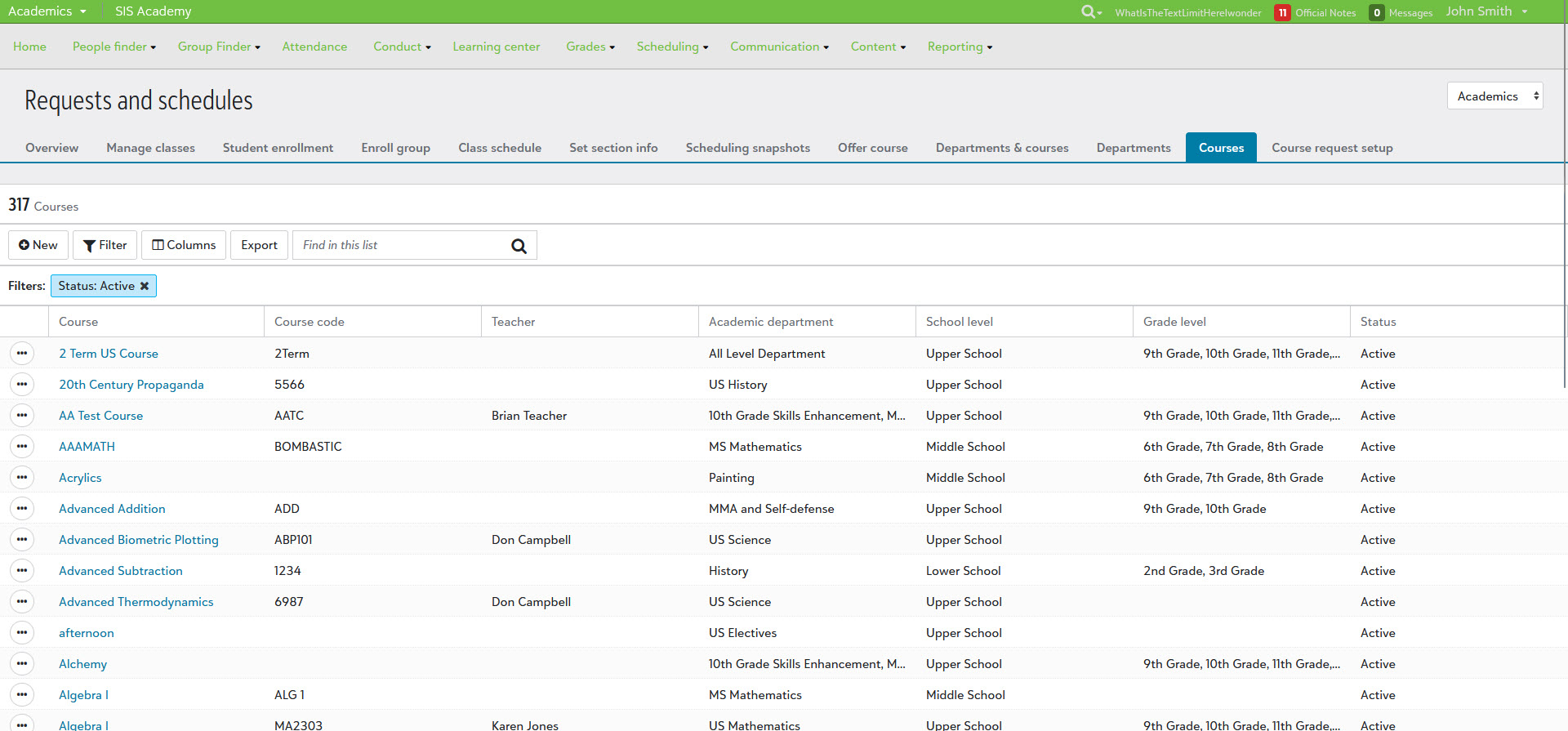 Updated Courses section in Blackbaud Education management.